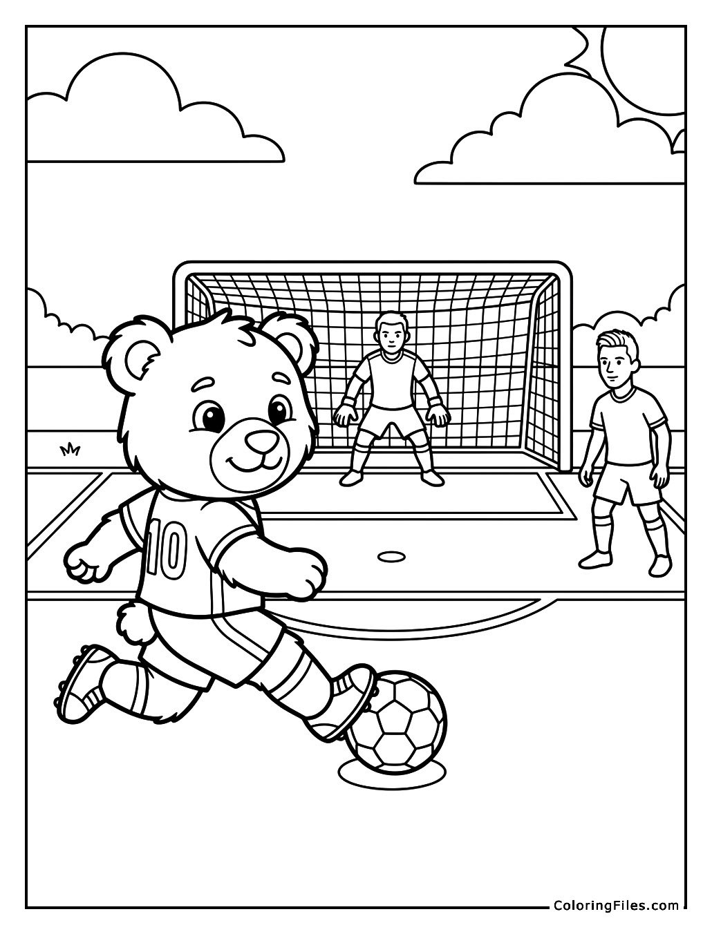 Bear Mascot Practicing Penalty Kicks