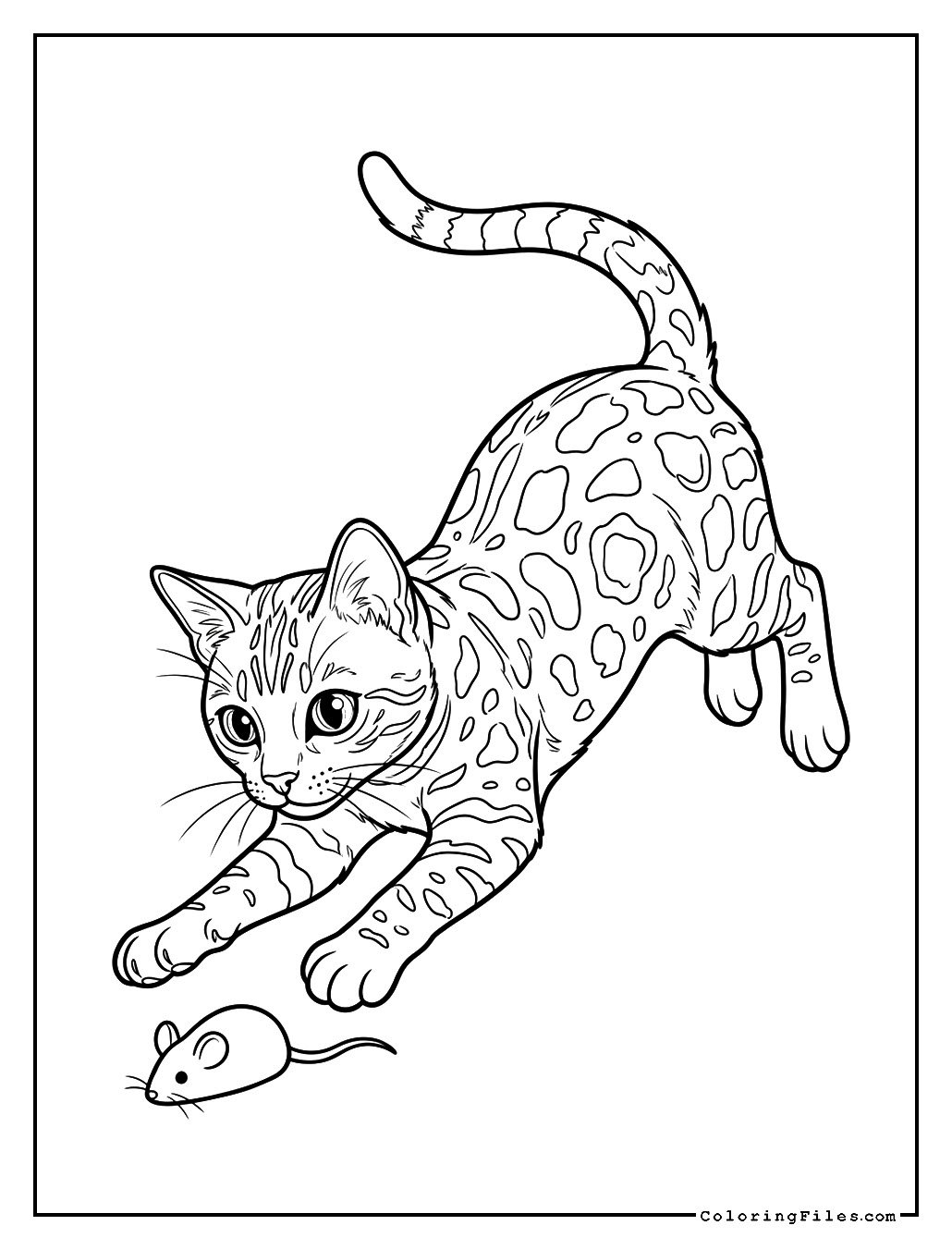 Bengal Cat Pouncing on a Toy Mouse
