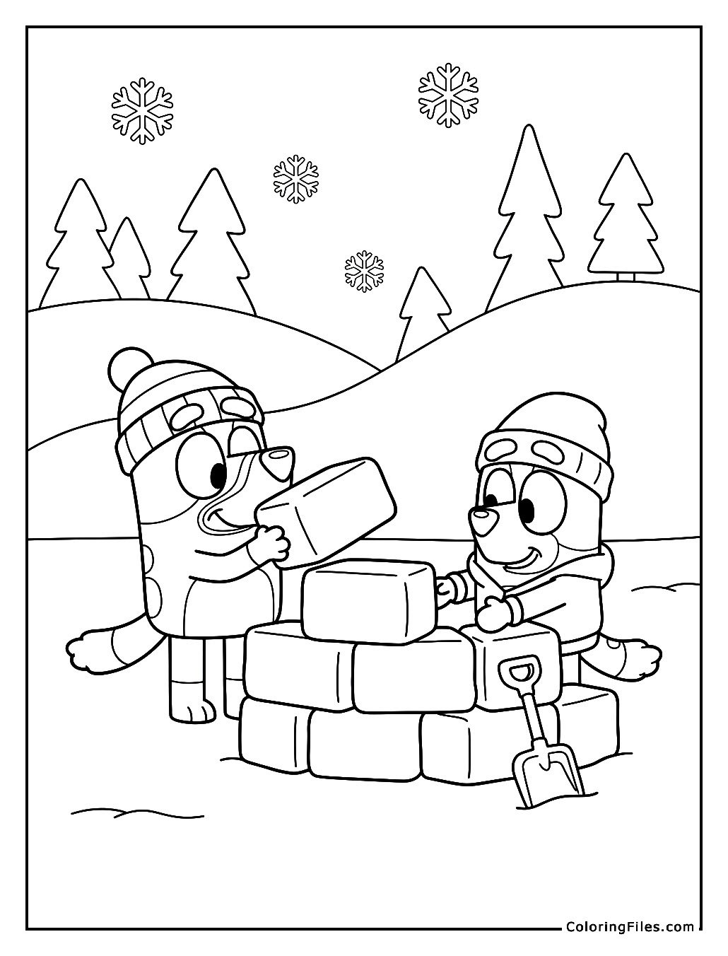 Bluey and Bingo Building a Snow Fort