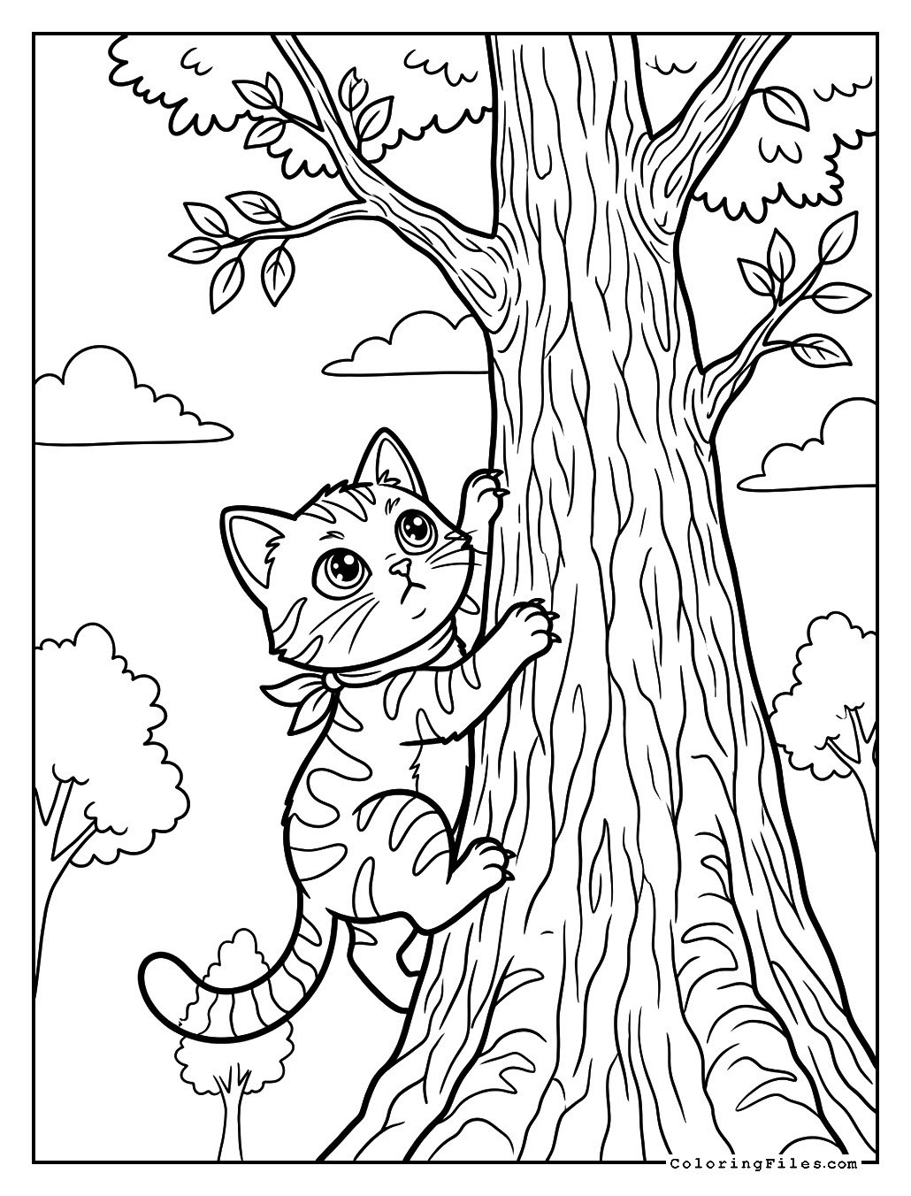 Brave Cat Climbing a Tall Tree