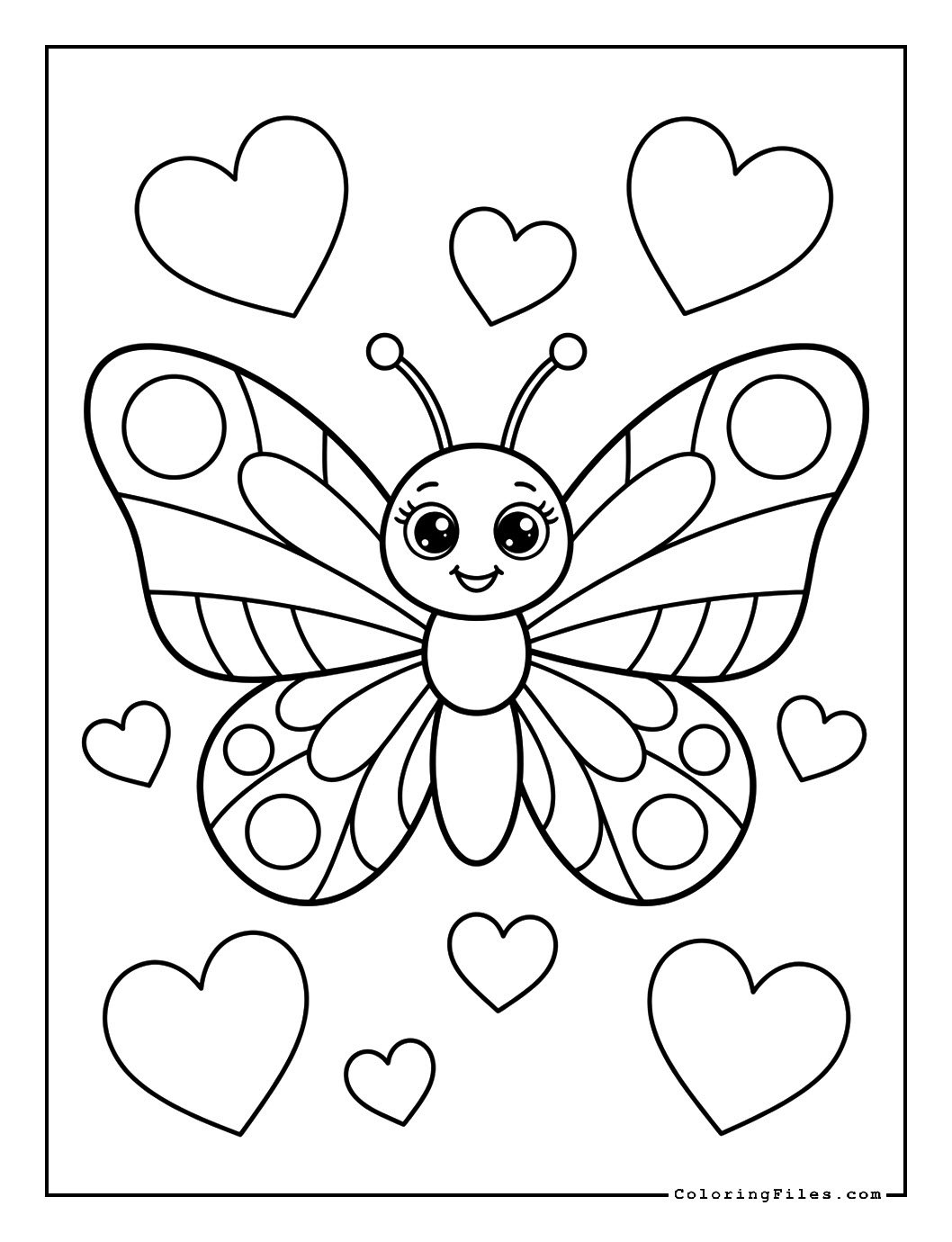 Butterfly Among Floating Hearts