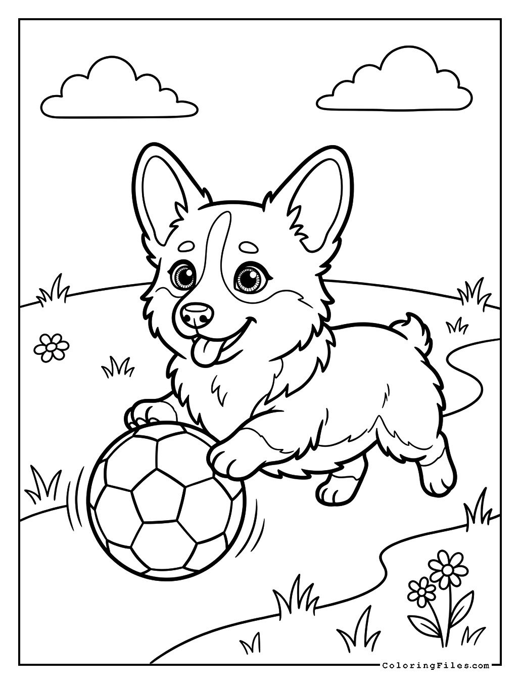 Corgi Playing with a Soccer Ball