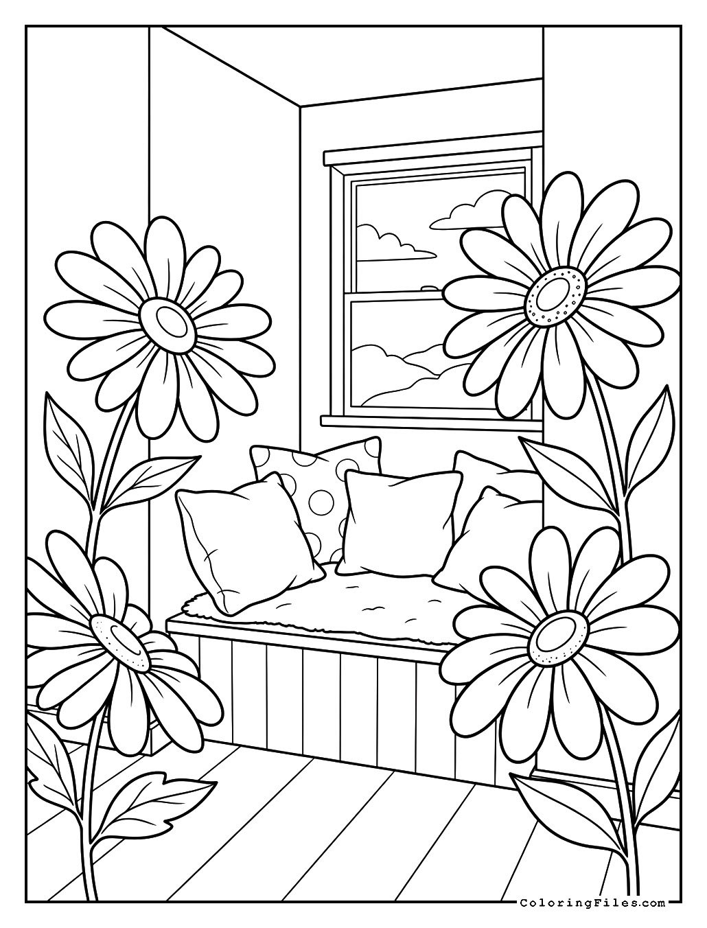 Cozy Daisy Nook with Soft Pillows