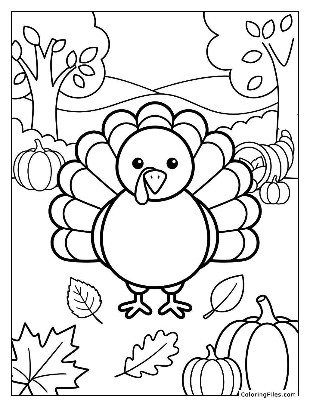 Cute Turkey with Fall Leaves