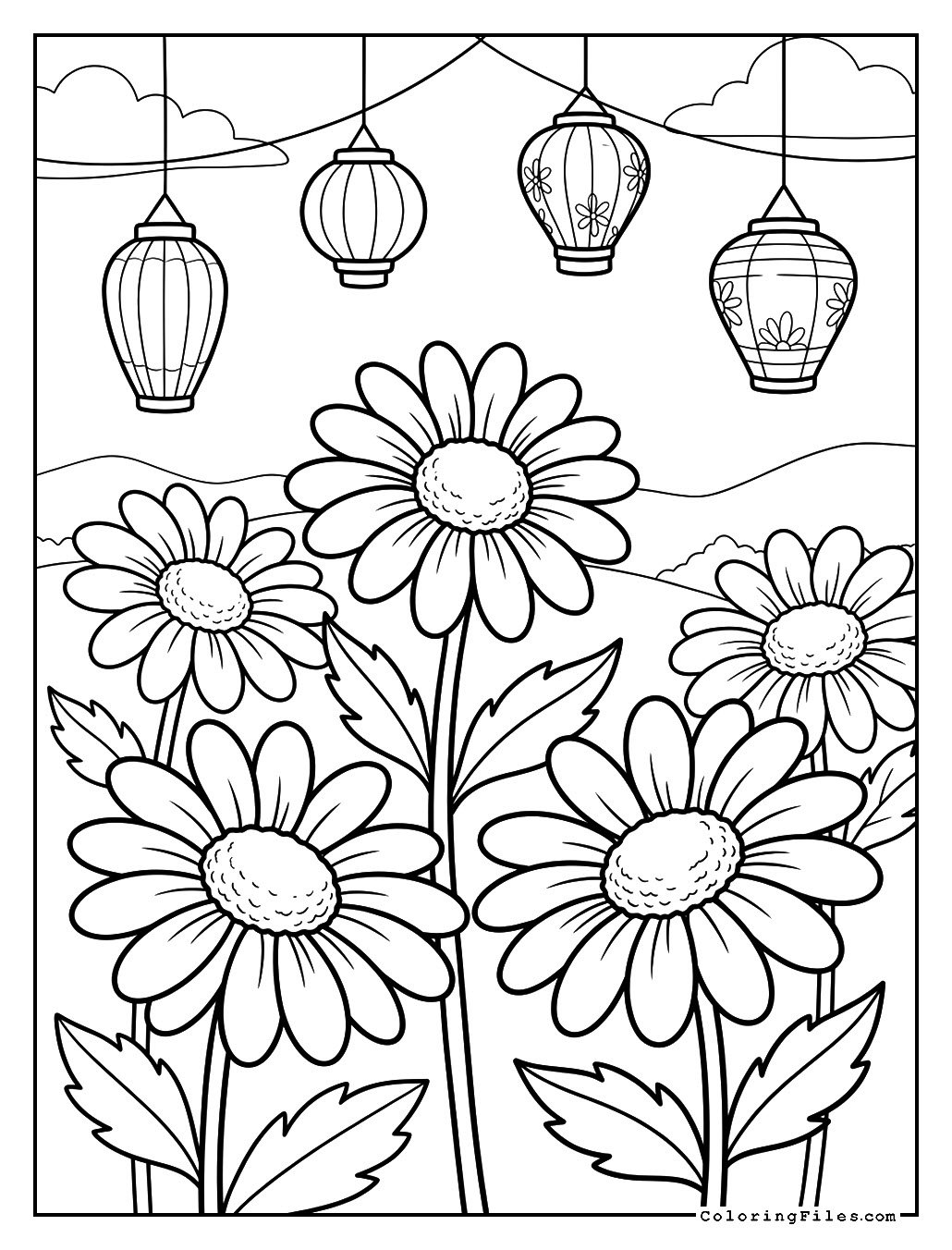 Daisy Field Under Glowing Lanterns