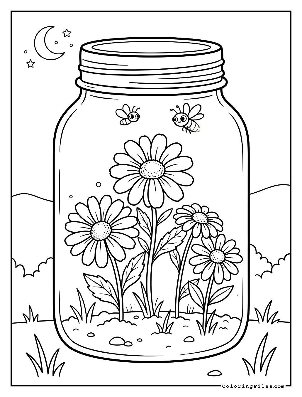 Daisy Garden in a Jar of Fireflies