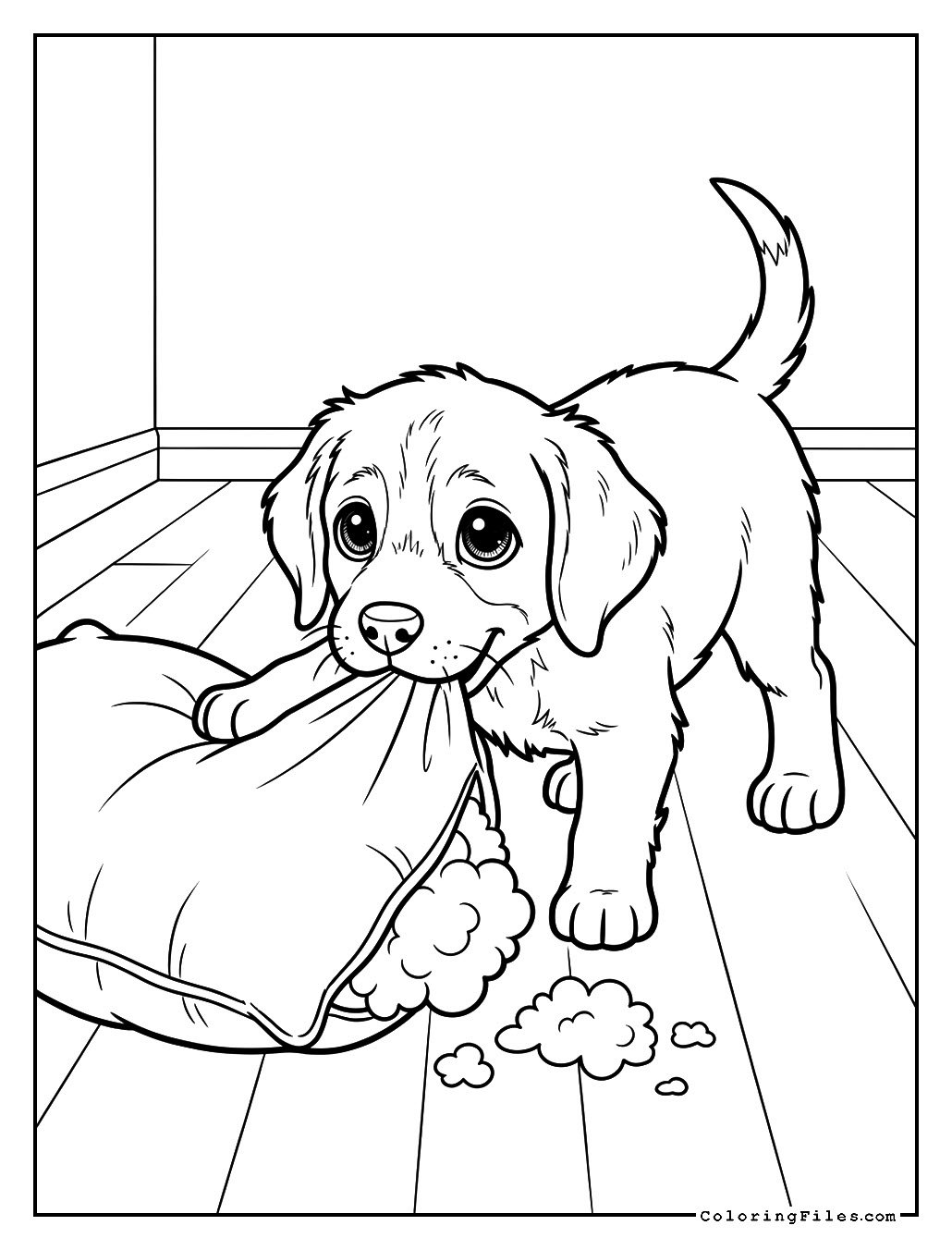 Dog Misbehaving with a Pillow