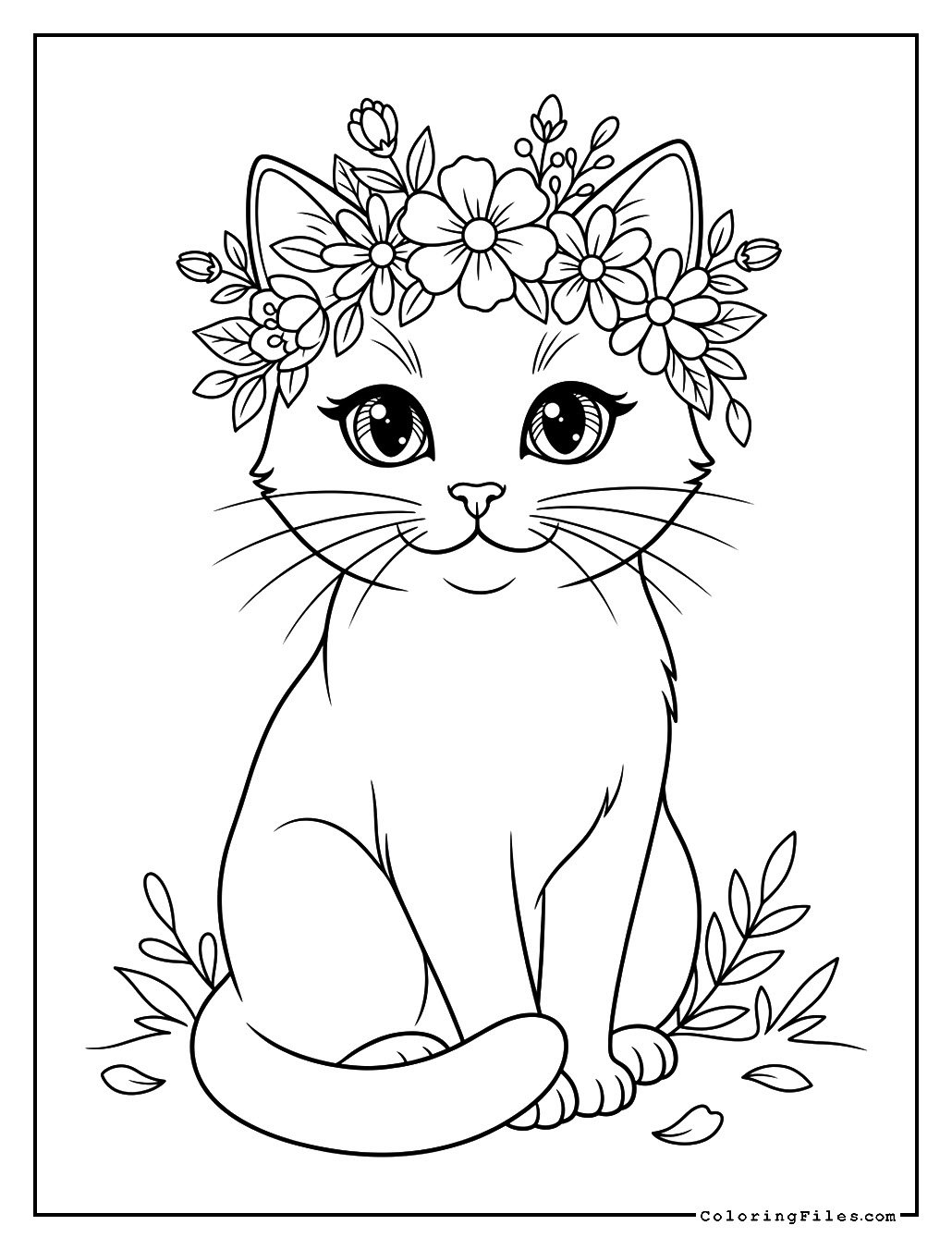 Elegant Cat Wearing a Floral Crown