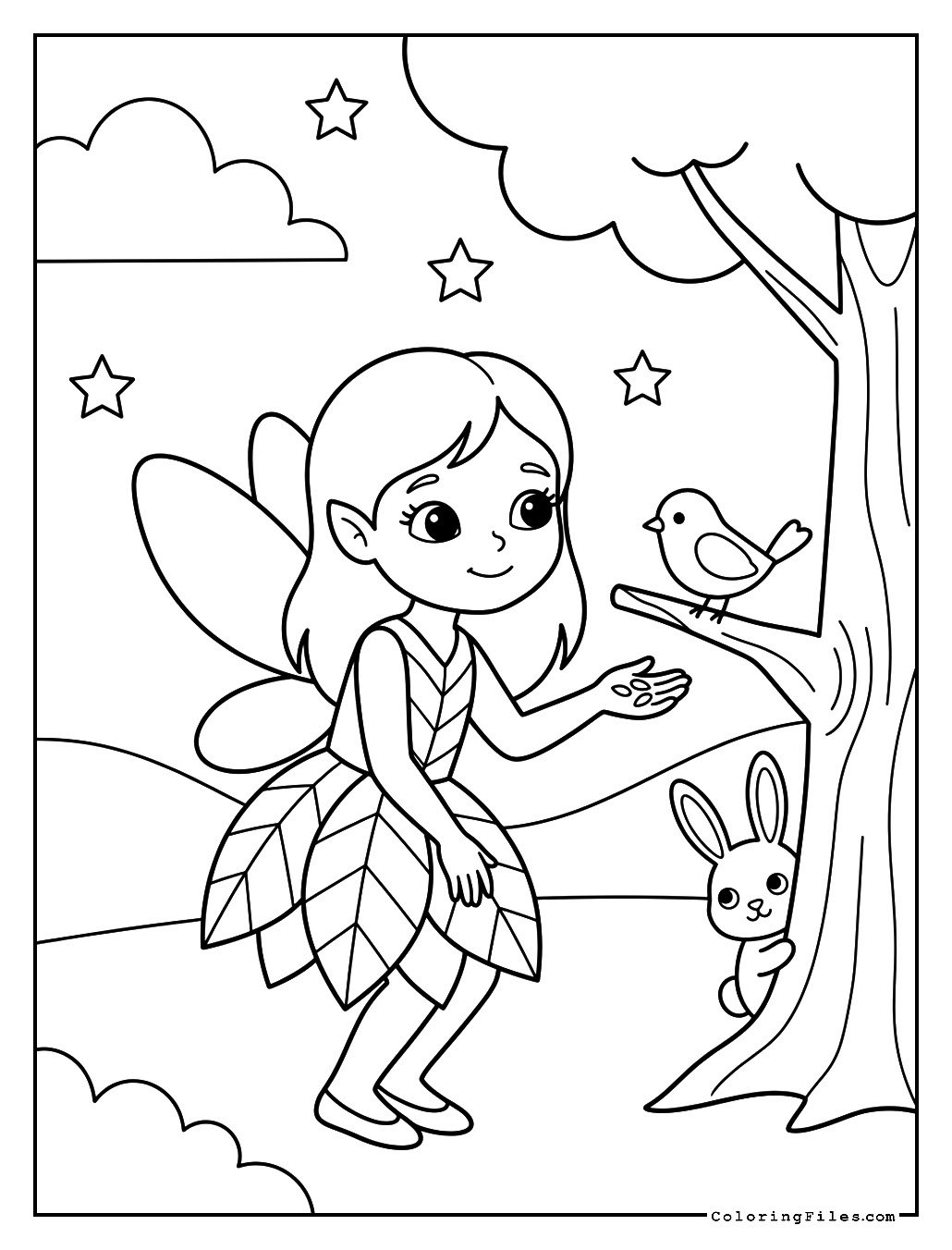 Fairy Girl Feeds Birds