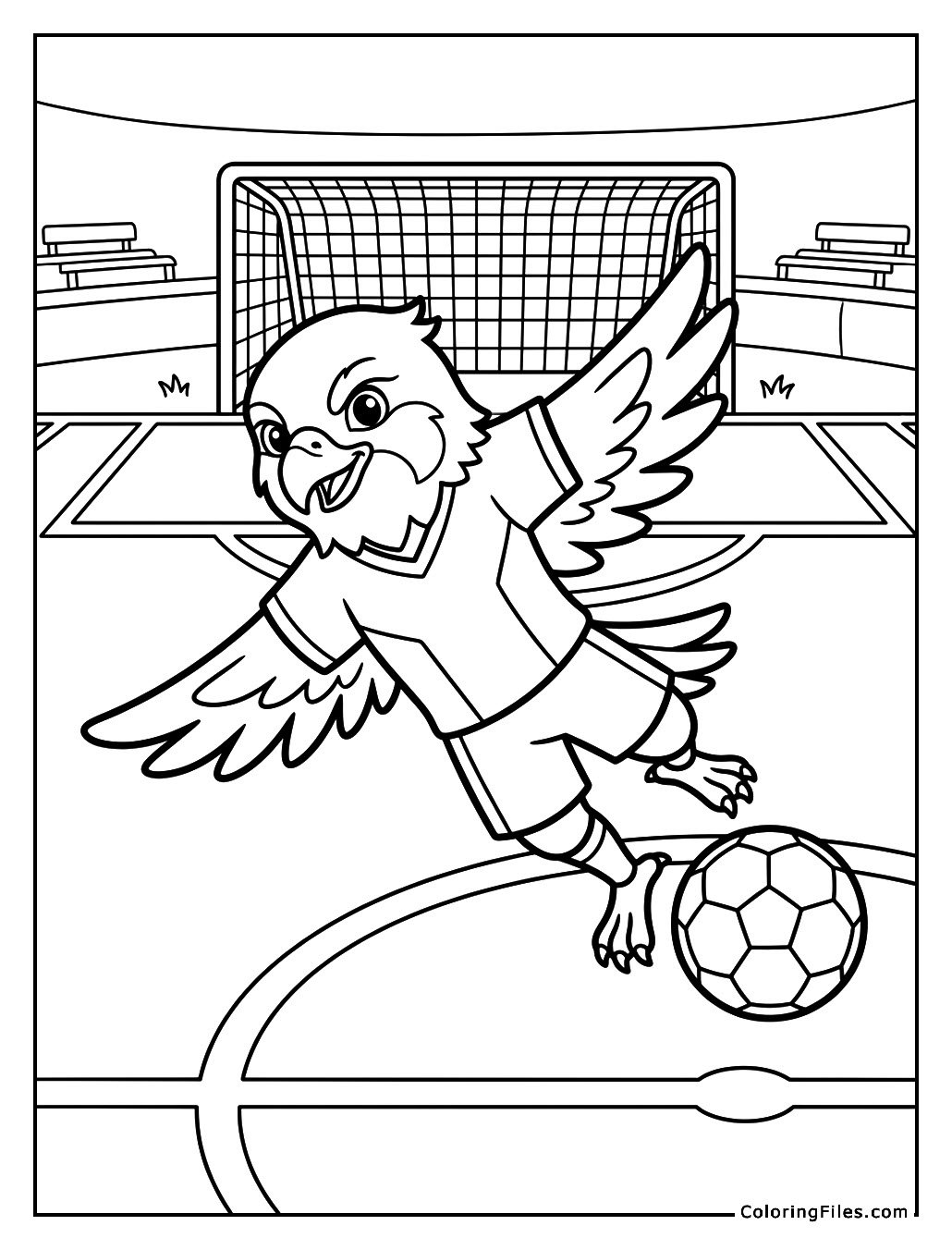 Falcon Mascot Diving for the Soccer Ball