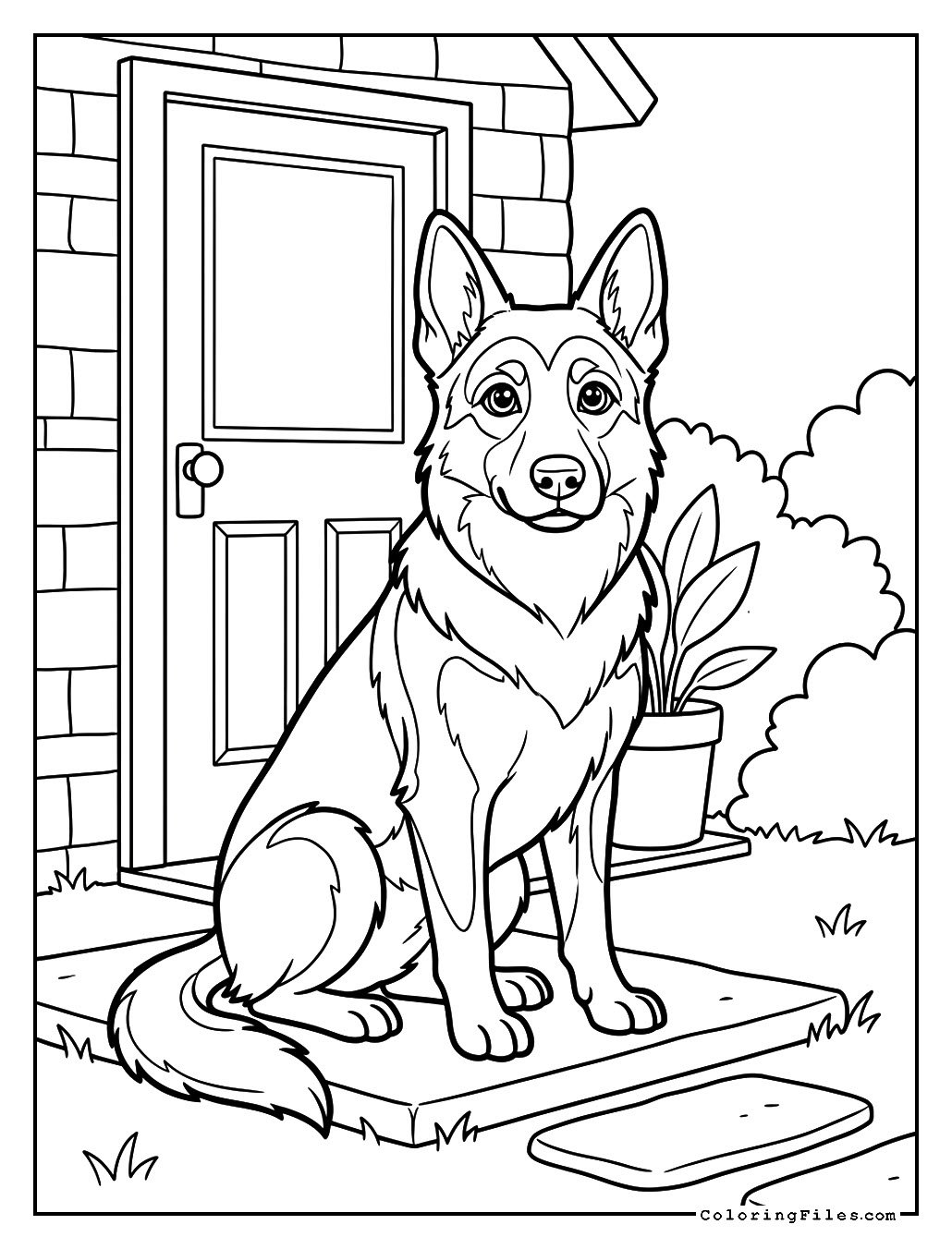 German Shepherd Guarding Home