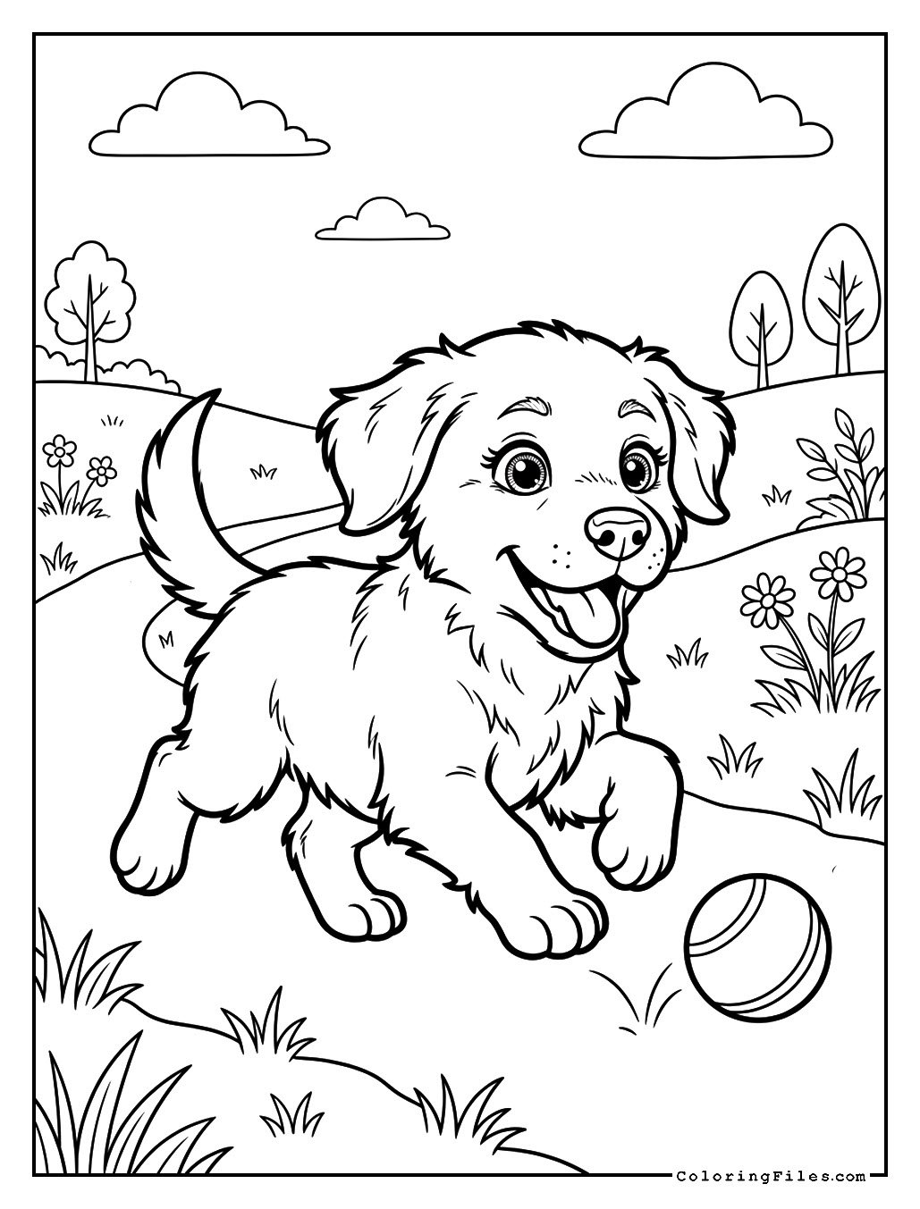 Happy Puppy Chasing a Ball