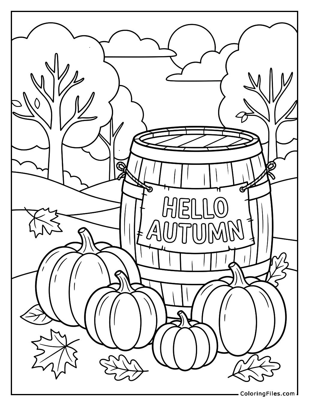 Harvest Bounty: Pumpkins Beside a Rustic Wooden Barrel