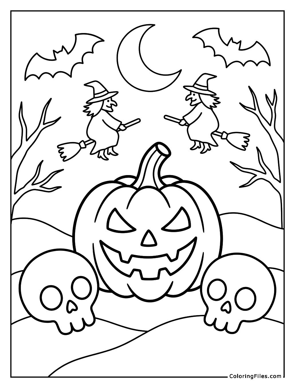 Jack-O-Lantern With Witches And Skulls