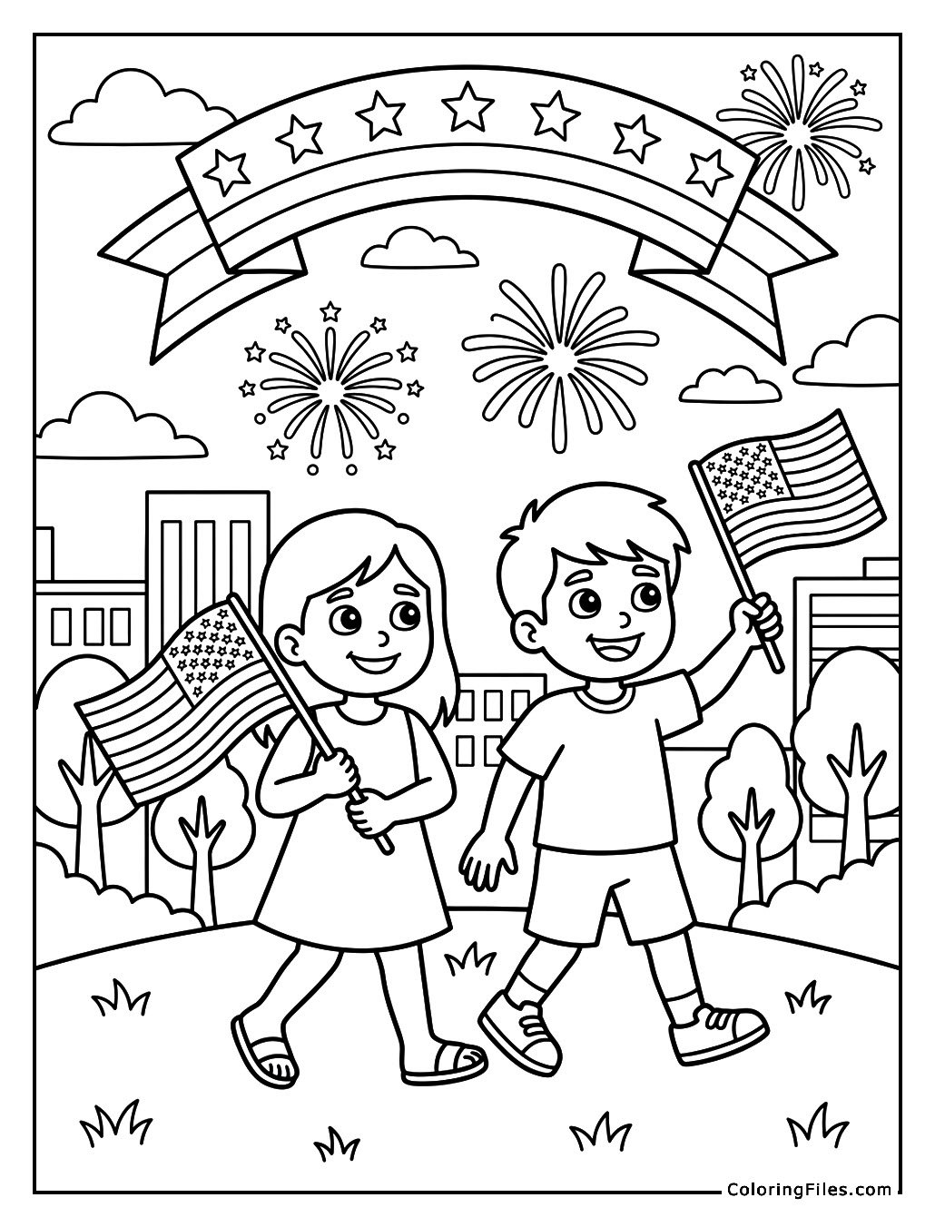 Kids Holding Flags on 4th of July
