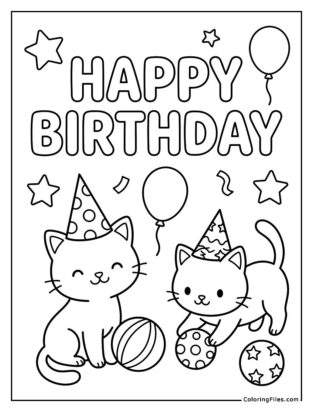 Kittens with Birthday Hats and Balls