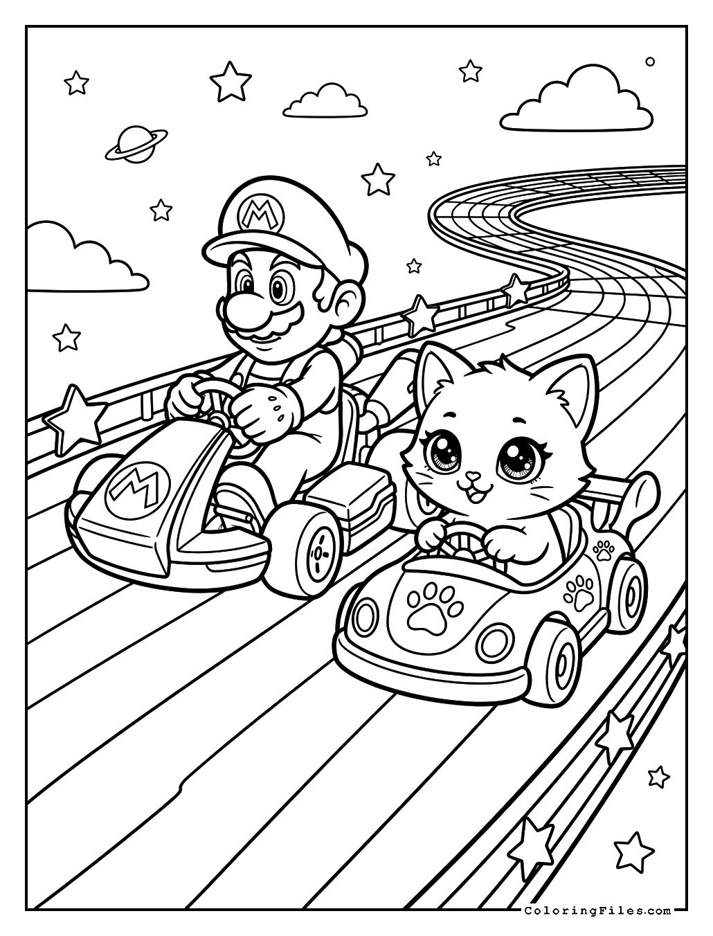 Mario and Kitten on Rainbow Road