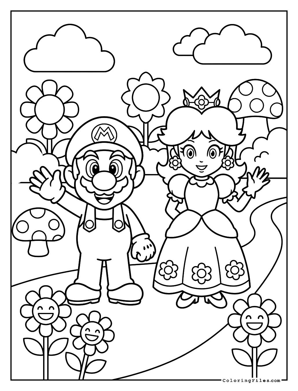 Mario and Princess Daisy in the Garden
