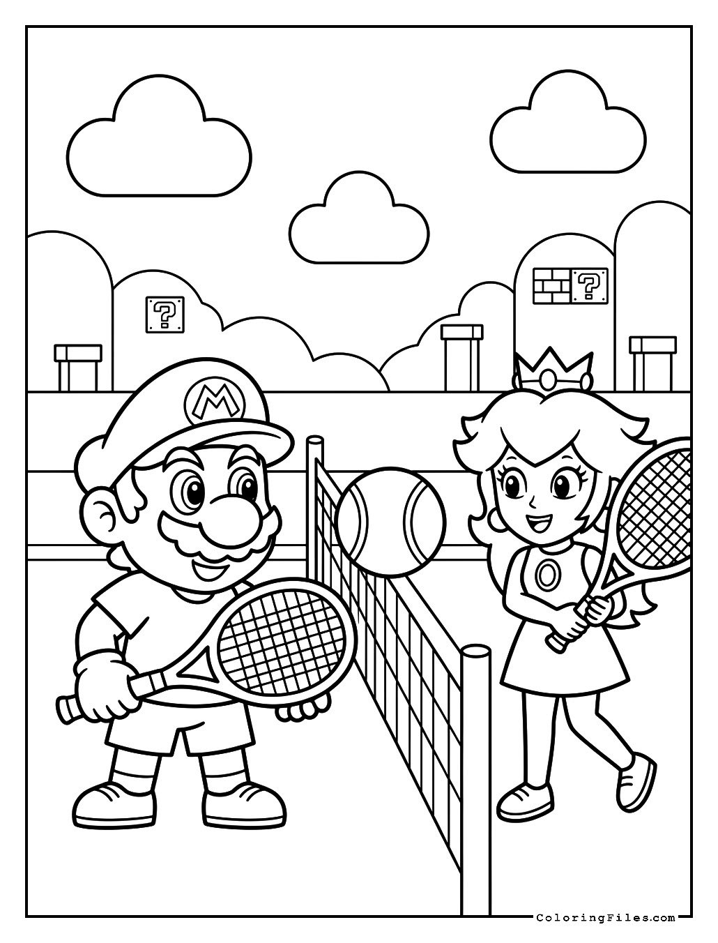 Mario and Princess Peach at a Tennis Match