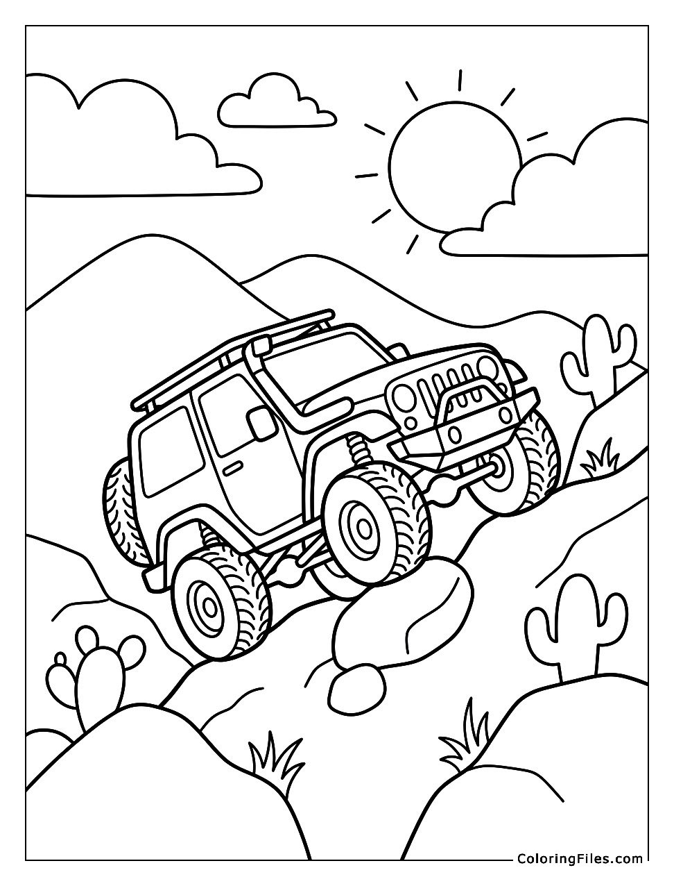 Off-Road Car Climbing Rocky Hills