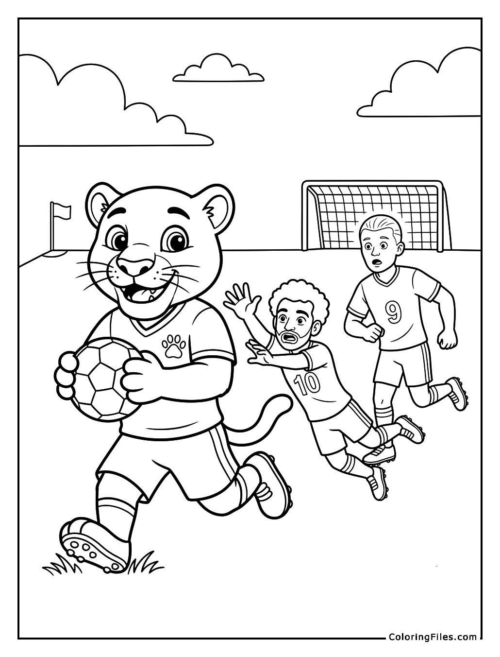 Panther Mascot Stealing the Soccer Ball