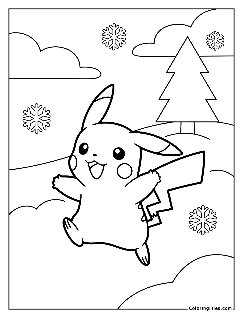 Pikachu Playing in the Snowy Field