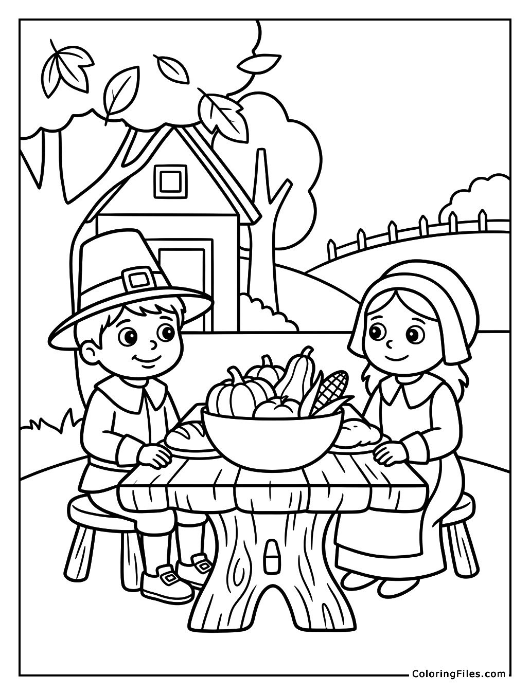 Pilgrim Kids Celebrating Thanksgiving