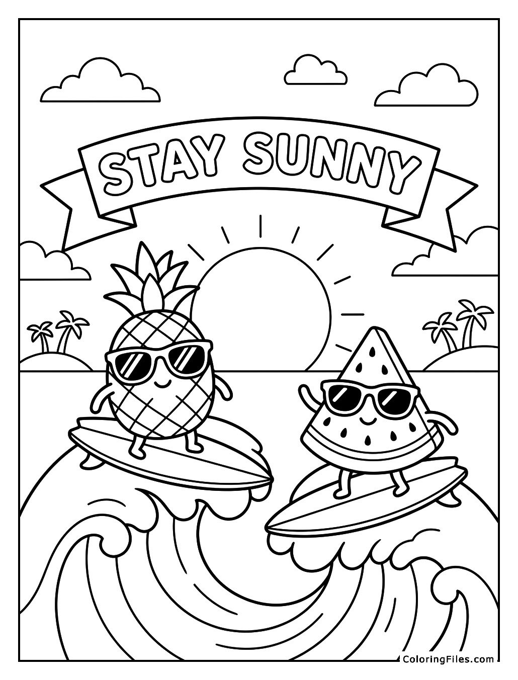 Pineapple and Watermelon Surfers Wearing Sunglasses