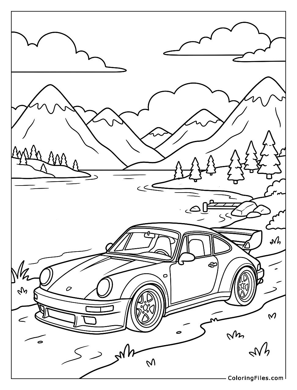 Porsche Parked by a Mountain Lake