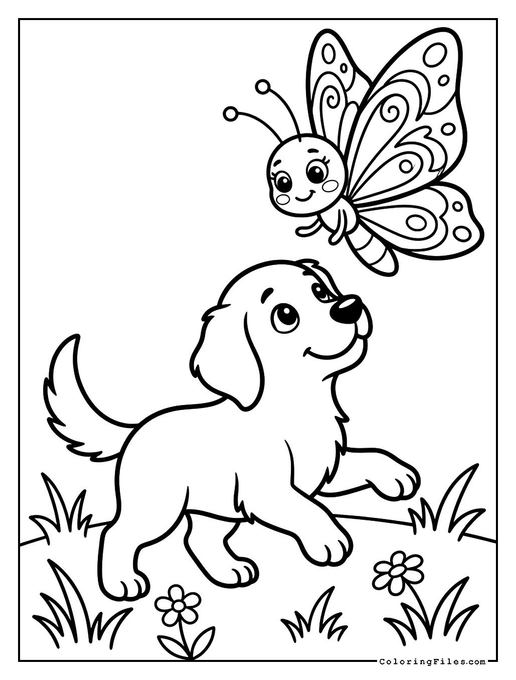 Puppy Playing with Butterfly
