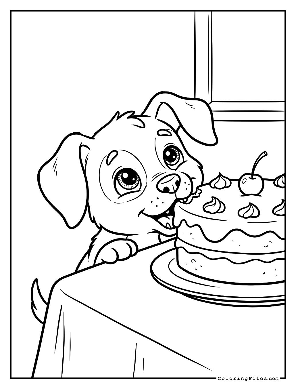 Puppy Sneaking a Bite of Cake