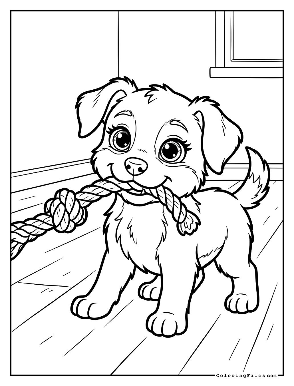 Puppy Tugging on a Rope Toy