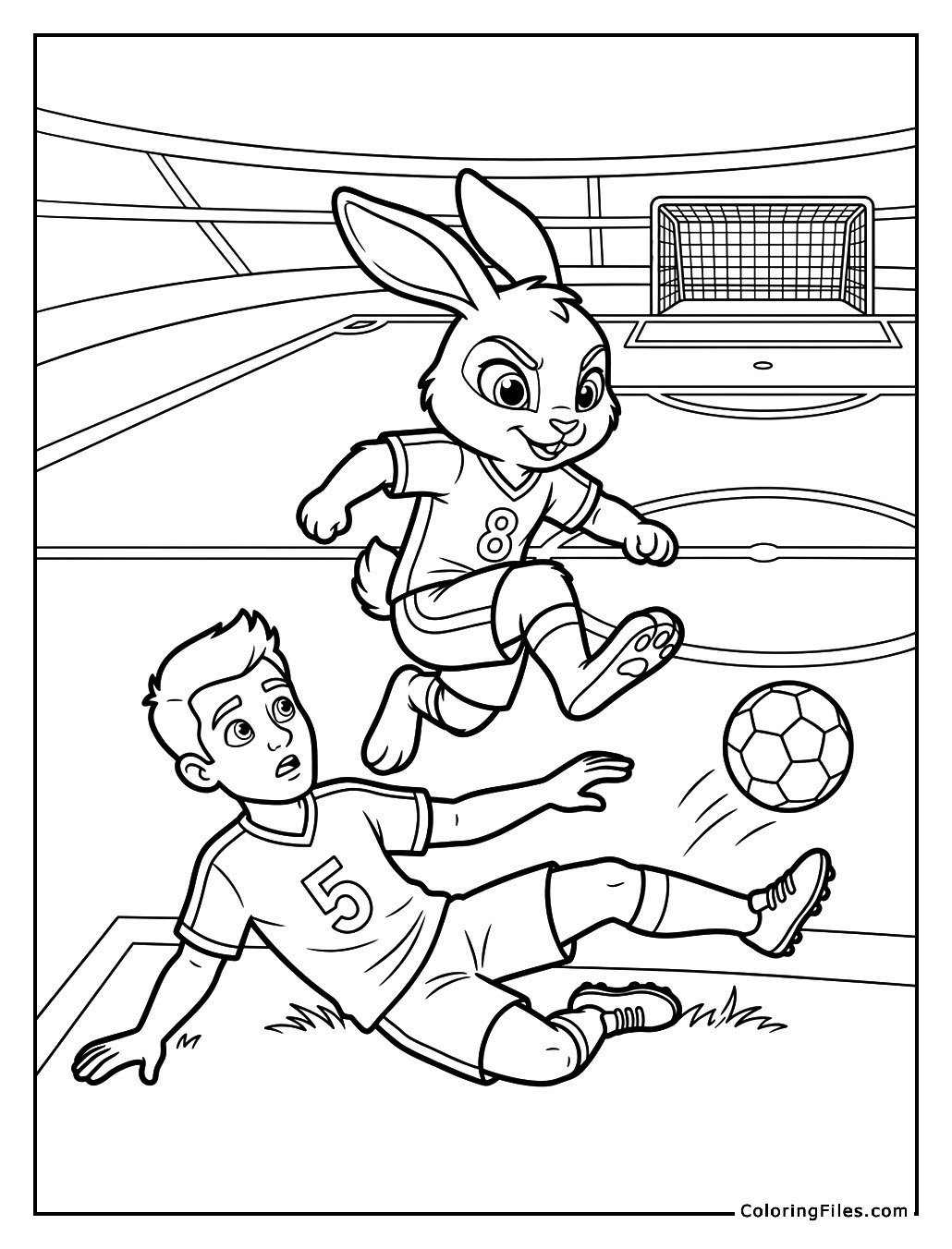 Rabbit Mascot Hopping Over the Defender