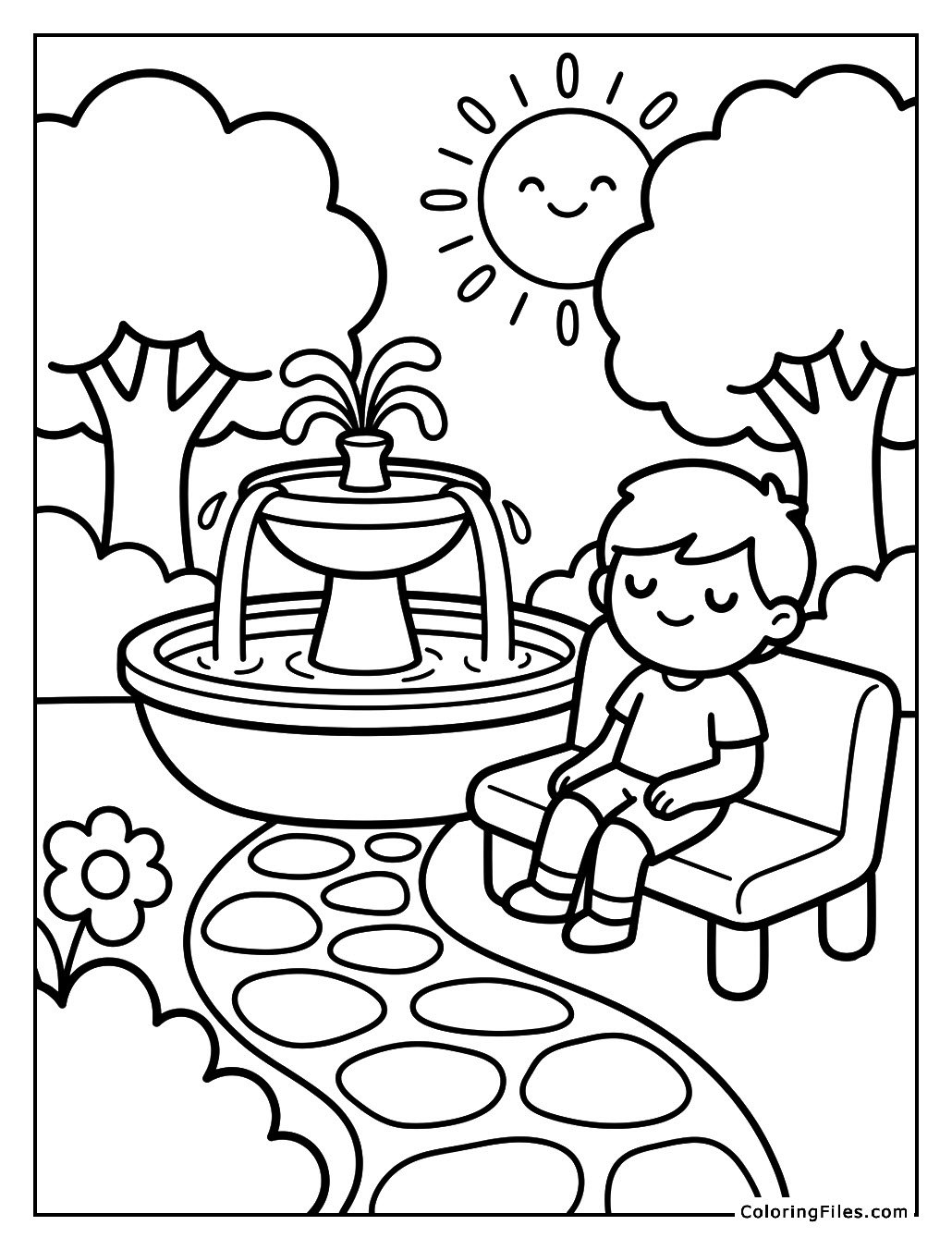 Relaxing by the Fountain
