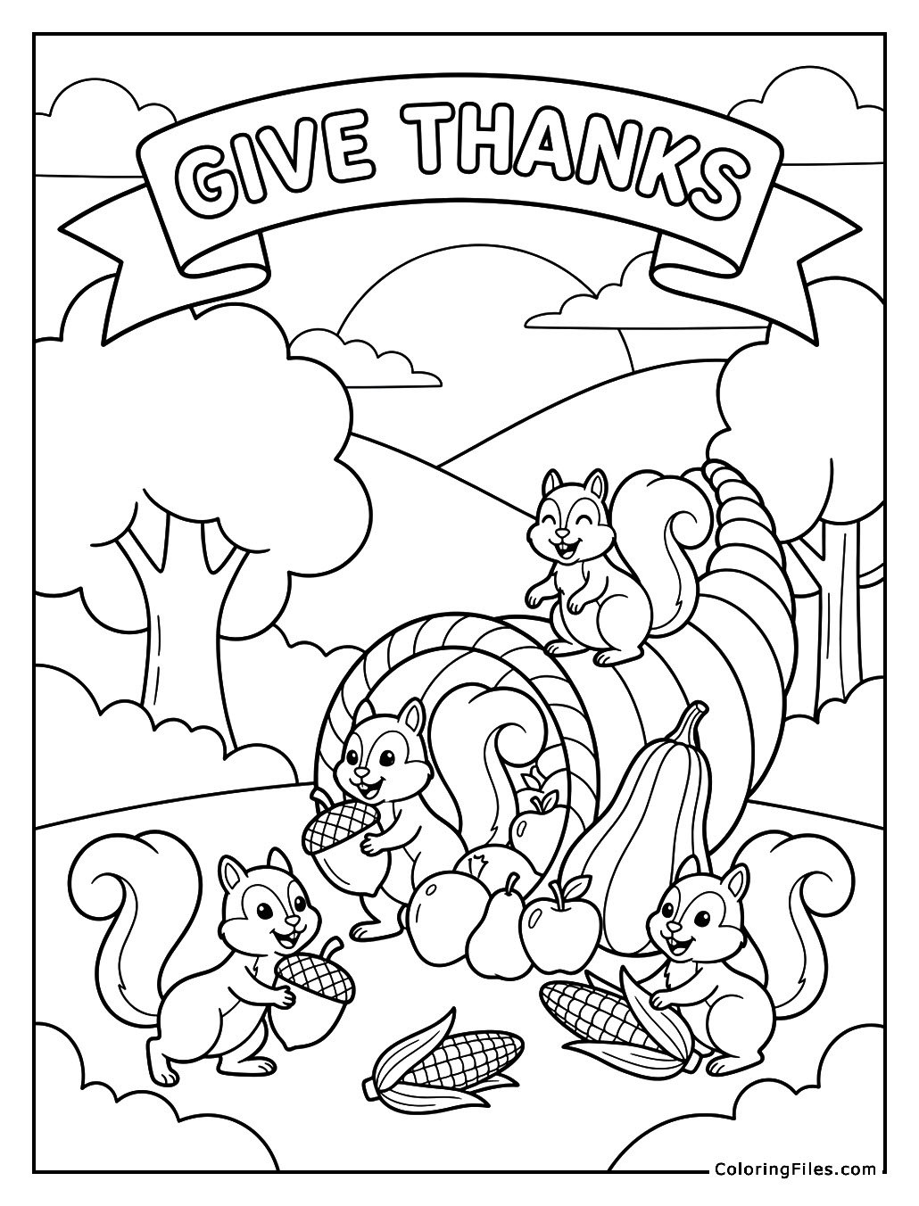 Squirrels Playing With Cornucopia