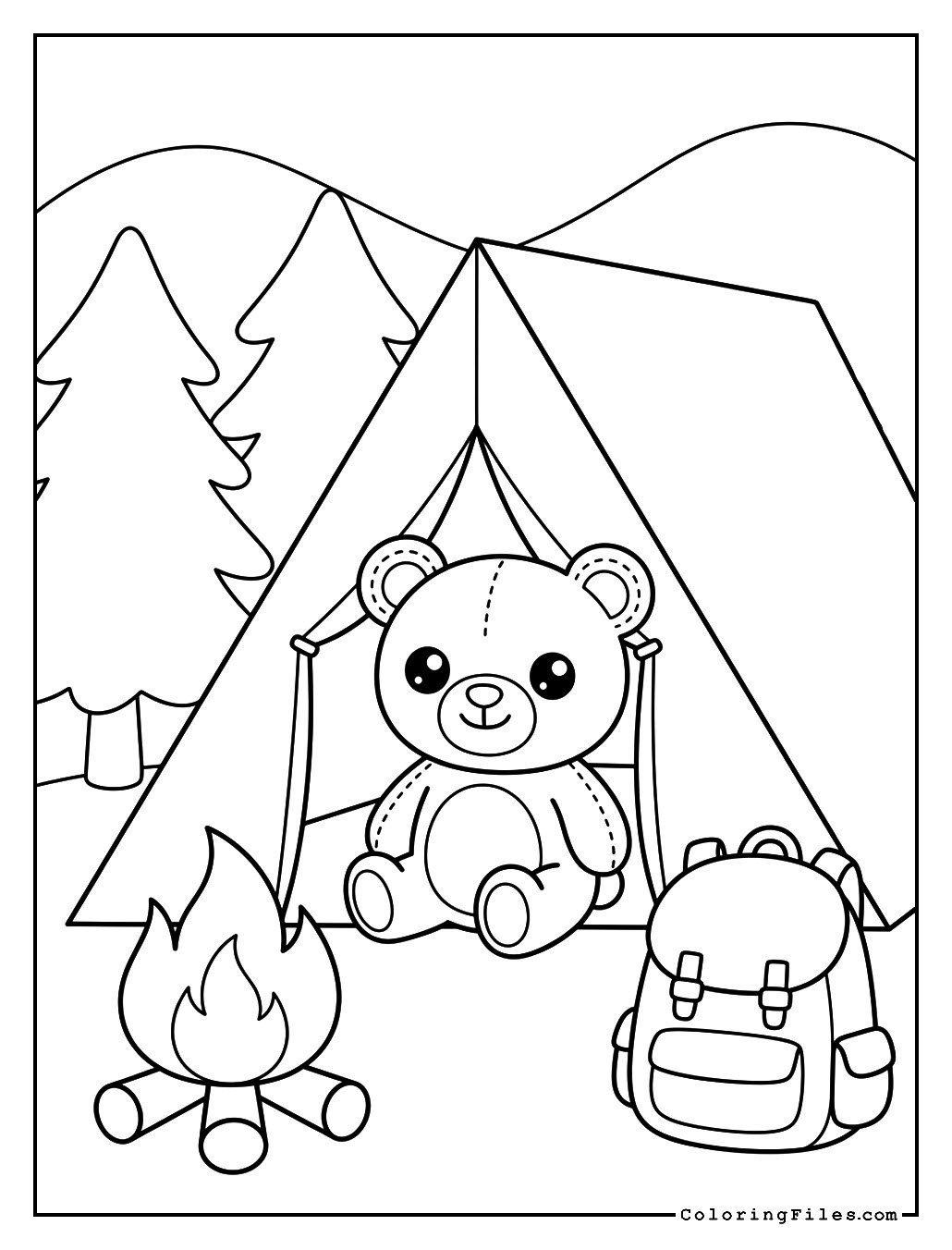 Teddy Bear Camping in Tent