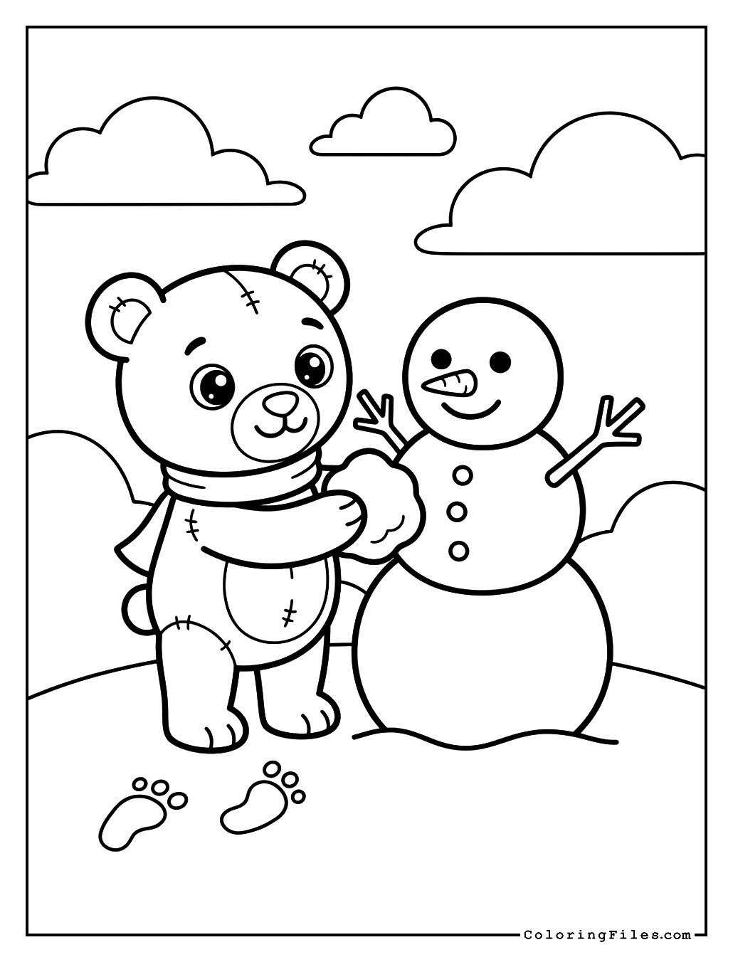 Teddy Bear Making a Snowman