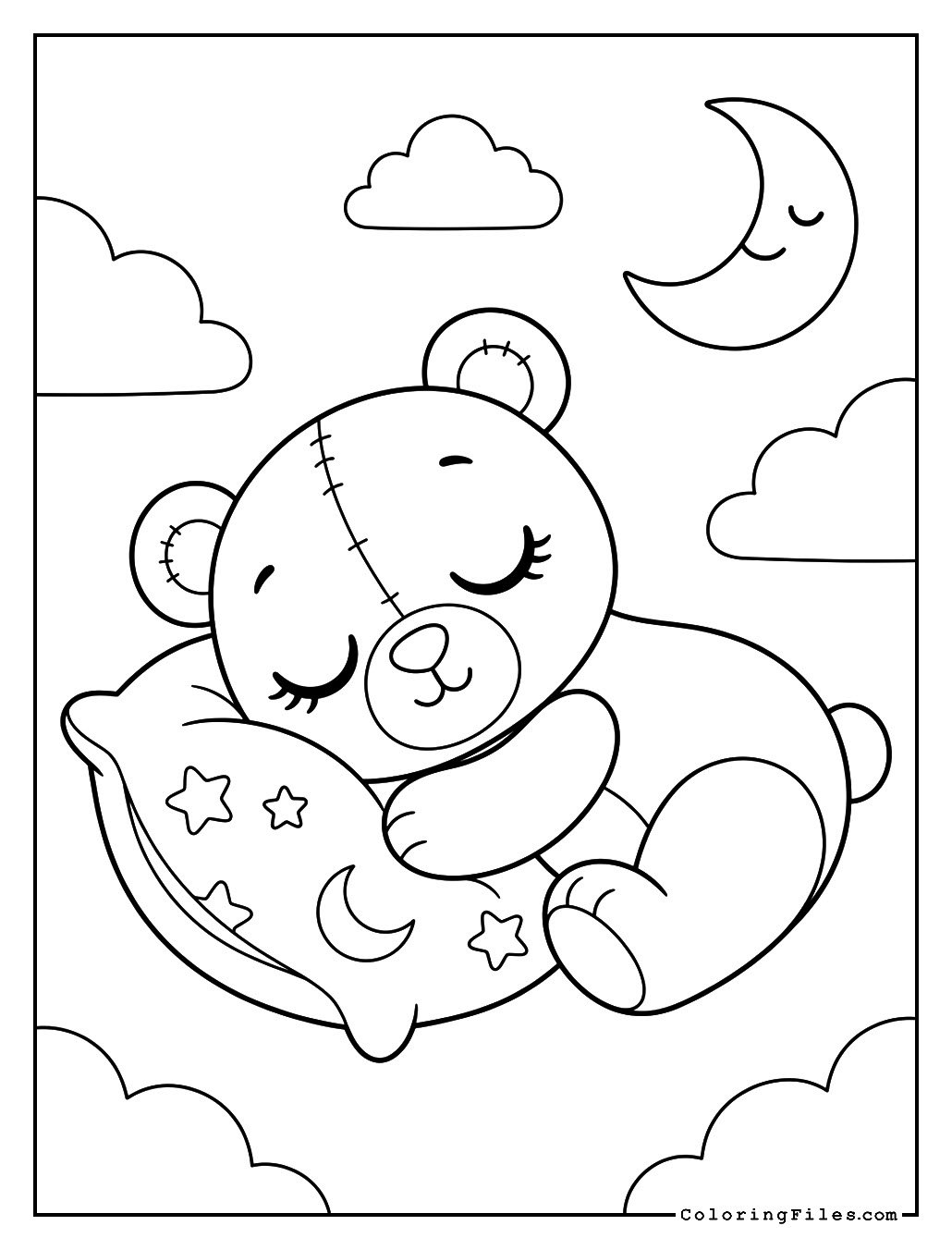 Teddy Bear Sleeping with Pillow