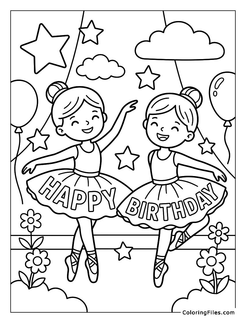 Two Ballerinas with Happy Birthday Scene