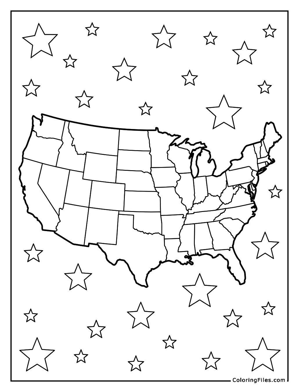 US Map with Decorative Stars