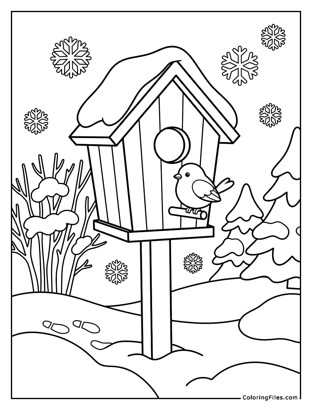 Winter Birdhouse in a Snowy Garden