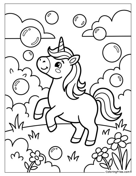 Unicorn Playing in a Bubble Garden