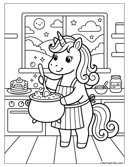 Unicorn Cooking a Magical Breakfast
