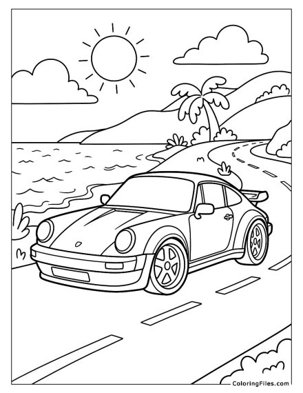 Porsche Beside a Coastal Road