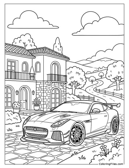 Jaguar F-Type by a Luxury Villa
