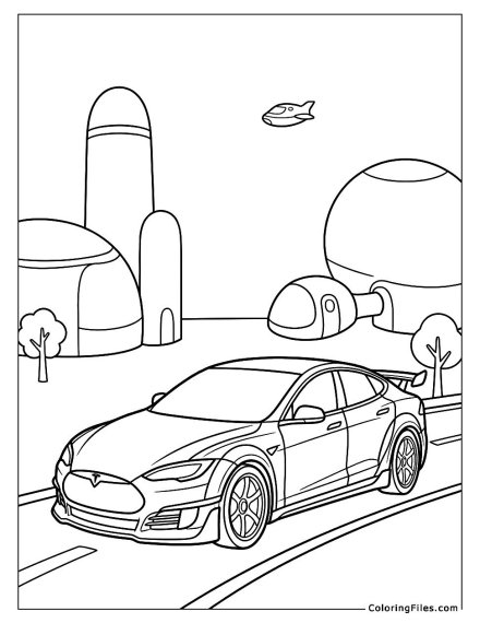 Tesla Driving in a Futuristic City