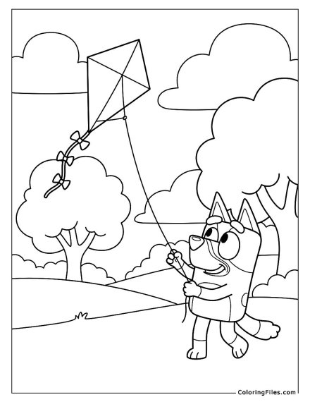 Bluey Flying a Kite in the Park