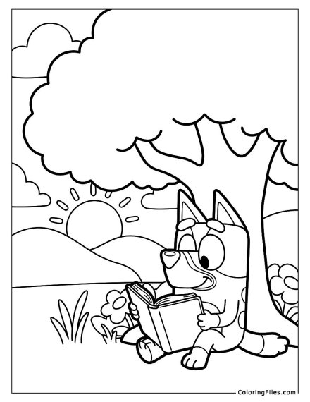 Bluey Reading Under a Tree