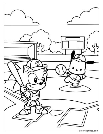 Sonic and Pochacco Playing Baseball