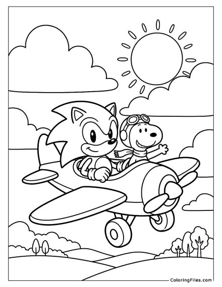 Sonic and Snoopy Flying a Plane